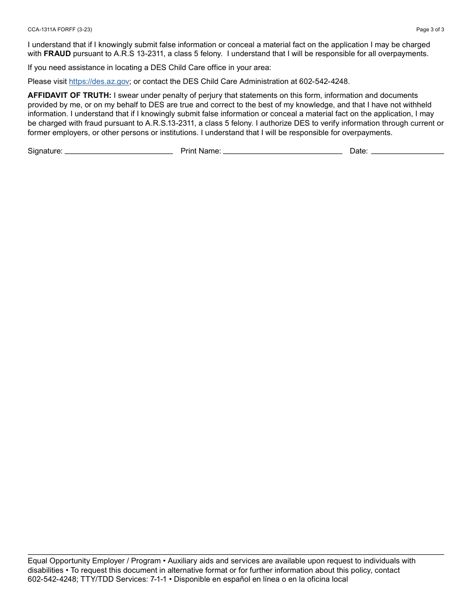 Form CCA-1311A Arizona Education Workforce Scholarship Program Application - Arizona, Page 3