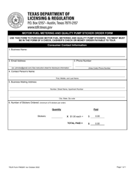 TDLR Form FMQ001 Motor Fuel Metering and Quality Pump Sticker Order Form - Texas, Page 2