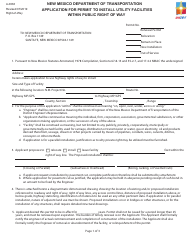 Document preview: Form A-0063 Application for Permit to Install Utility Facilities Within Public Right of Way - New Mexico