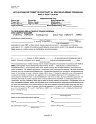 Document preview: Form A-64 Application for Permit to Construct an Access or Median Opening on Public Right-Of-Way - New Mexico