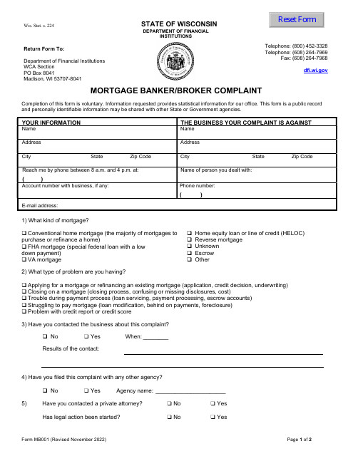 Form MB001  Printable Pdf