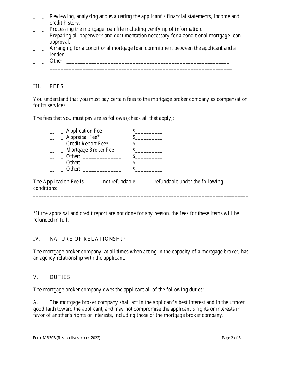 Form MB303 Mortgage Broker Agreement -open-End Transaction - Wisconsin, Page 2