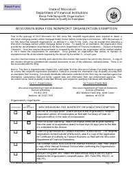 Document preview: Form MB430 Wisconsin Bona Fide Nonprofit Organization Exemption - Wisconsin