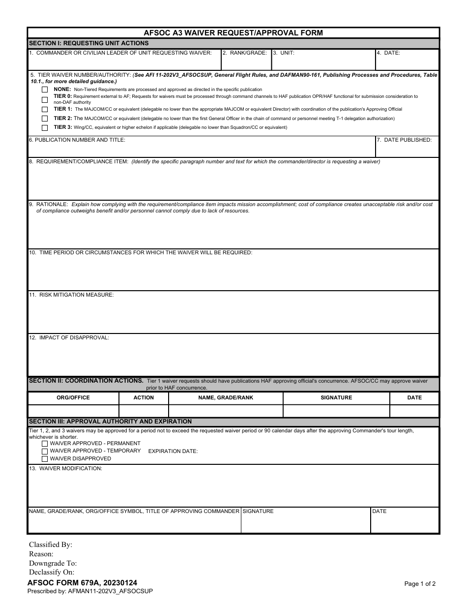 AFSOC Form 679A Afsoc A3 Waiver Request / Approval, Page 1