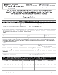 Application for Reinstatement Application for Reinstatement of Resident in Counseling, Resident in Marriage and Family Therapy or Resident in Substance Abuse Treatment License - Virginia, Page 3
