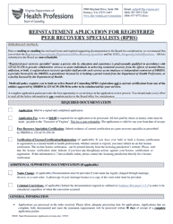 Document preview: Reinstatement Aplication for Registered Peer Recovery Specialists (Rprs) - Virginia