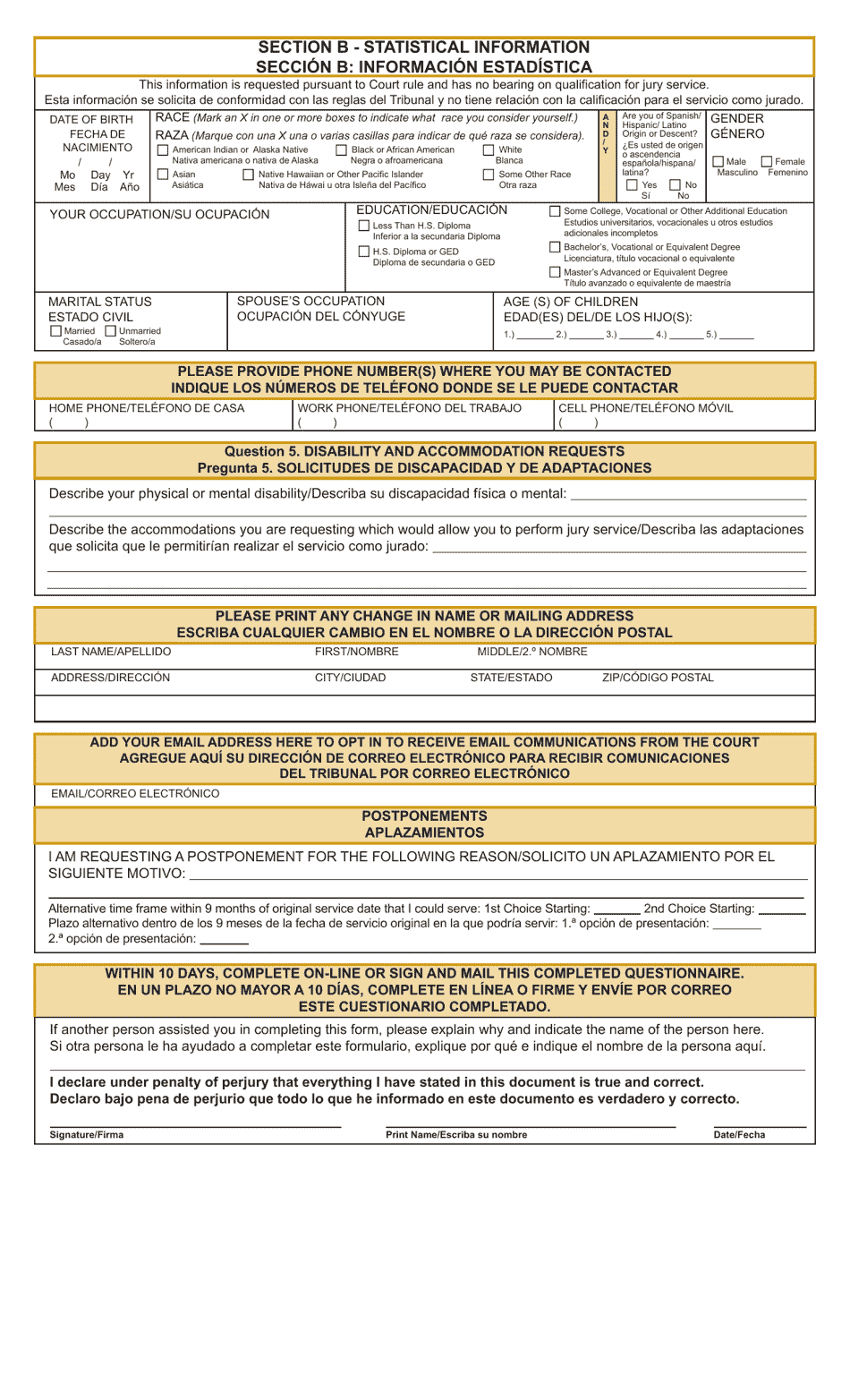 Summons and Qualification Questionnaire - Steele County - Minnesota (English / Spanish), Page 5