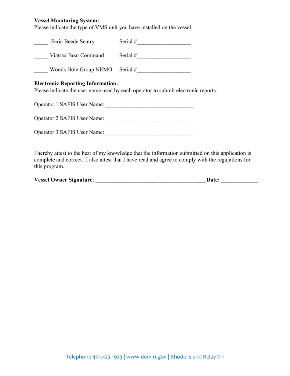 Summer / Fall Aggregate Program for Black Sea Bass Application Form - Rhode Island, Page 3