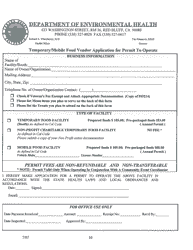 Document preview: Temporary/Mobile Food Vendor Application for Permit to Operate - Tehama County, California
