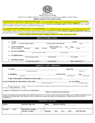 Document preview: Birth Certificate Application (In Person) - Webb County, Texas