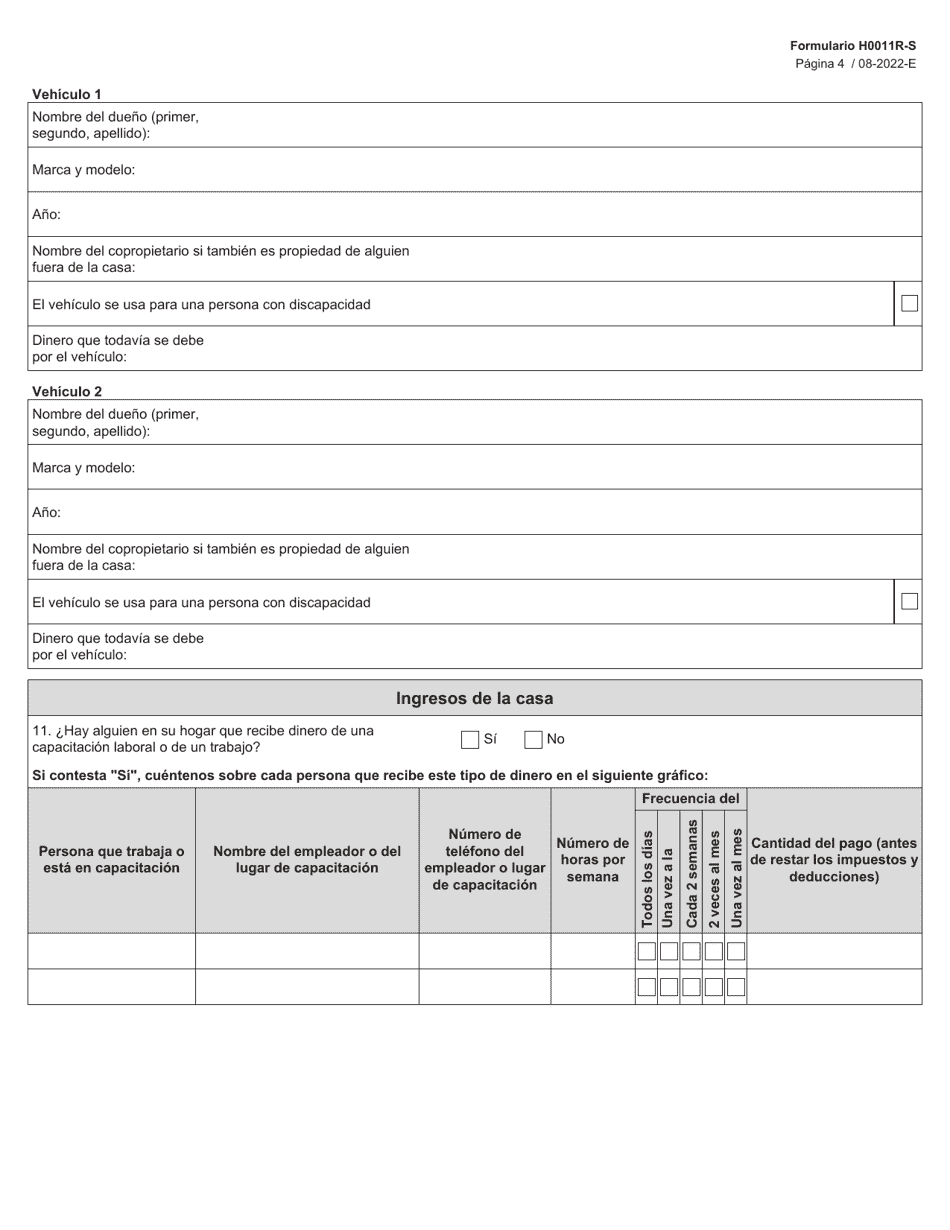Formulario H0011R-S Proyecto De Solicitud Simplificada De Texas Para La Renovacion De Beneficios De Alimentos De Snap - Texas (Spanish), Page 4