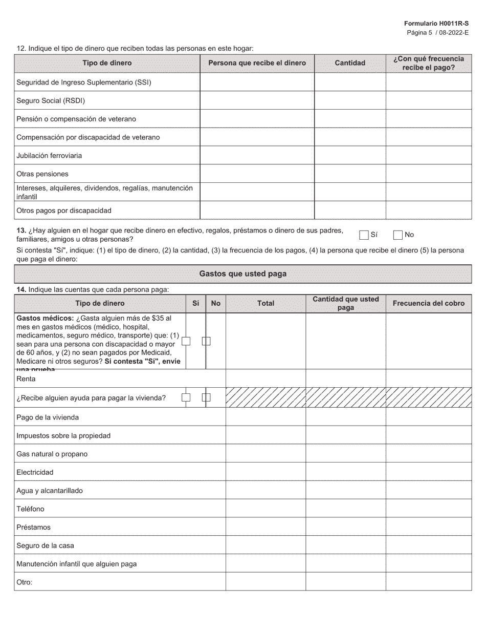 Formulario H0011R-S Proyecto De Solicitud Simplificada De Texas Para La Renovacion De Beneficios De Alimentos De Snap - Texas (Spanish), Page 5