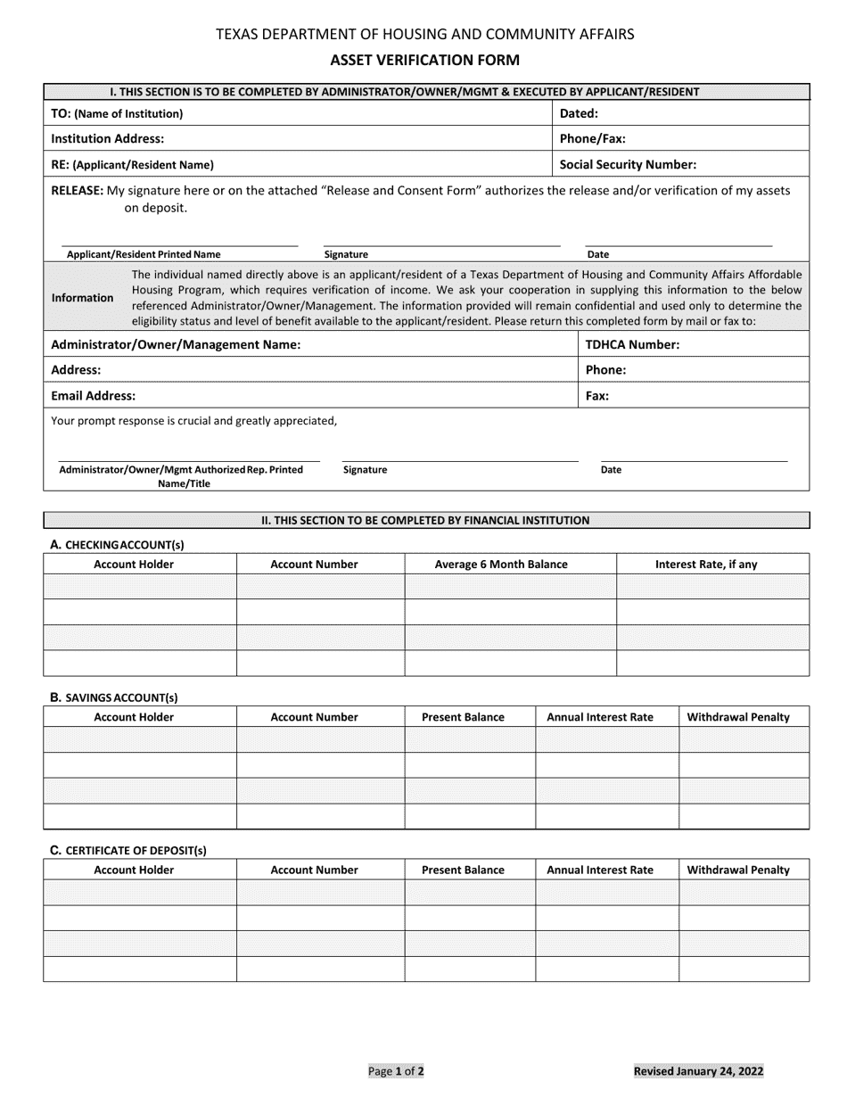 Texas Asset Verification Form Fill Out Sign Online And Download Pdf Templateroller 8203