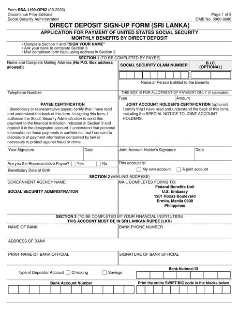 Form SSA-1199-OP62 Direct Deposit Sign-Up Form (Sri Lanka)