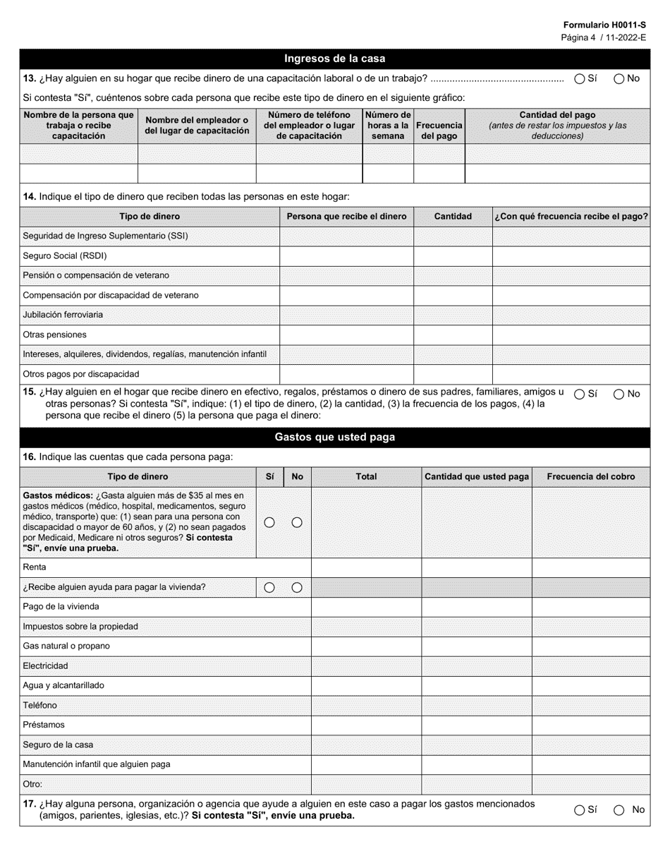 Formulario H0011-S Proyecto De Solicitud Simplificada De Texas (Tsap) Para Beneficios De Alimentos De Snap - Texas (Spanish), Page 4