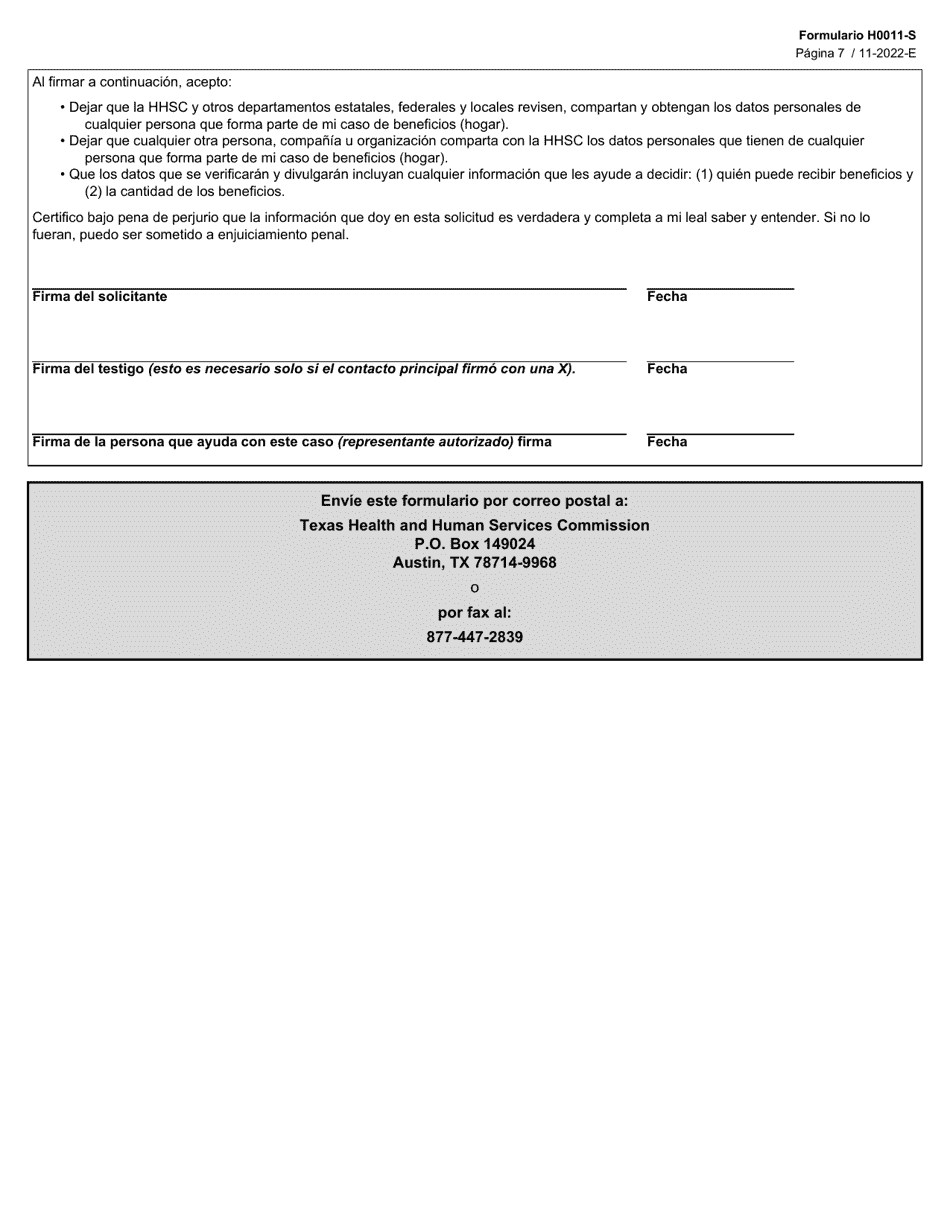 Formulario H0011-S Proyecto De Solicitud Simplificada De Texas (Tsap) Para Beneficios De Alimentos De Snap - Texas (Spanish), Page 7