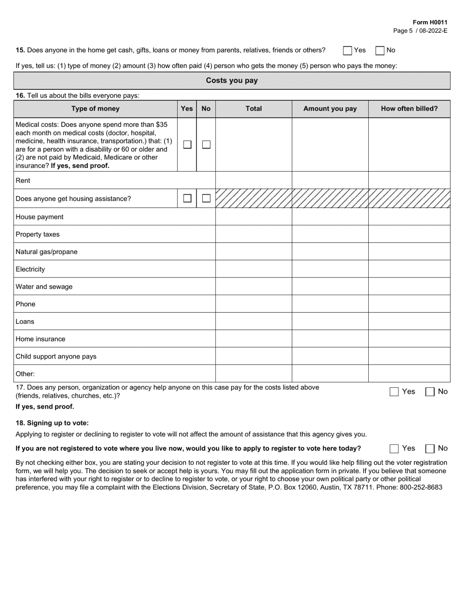 Form H0011 Fill Out, Sign Online and Download Fillable PDF, Texas