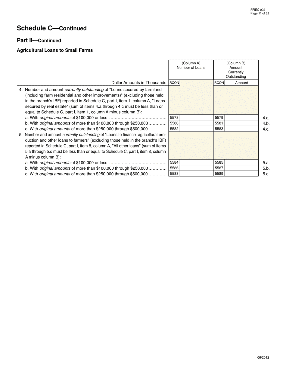 Form FFIEC002 Report of Assets and Liabilities of U.S. Branches and Agencies of Foreign Banks, Page 11