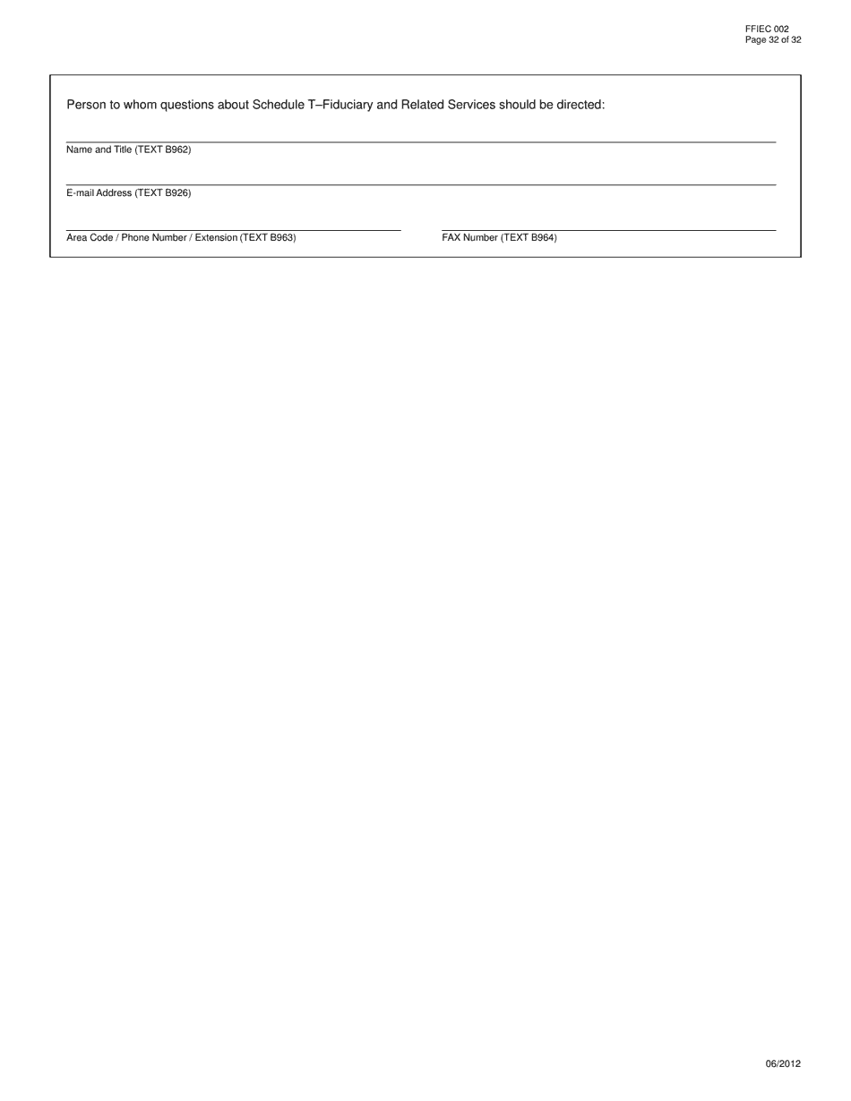Form FFIEC002 Report of Assets and Liabilities of U.S. Branches and Agencies of Foreign Banks, Page 32