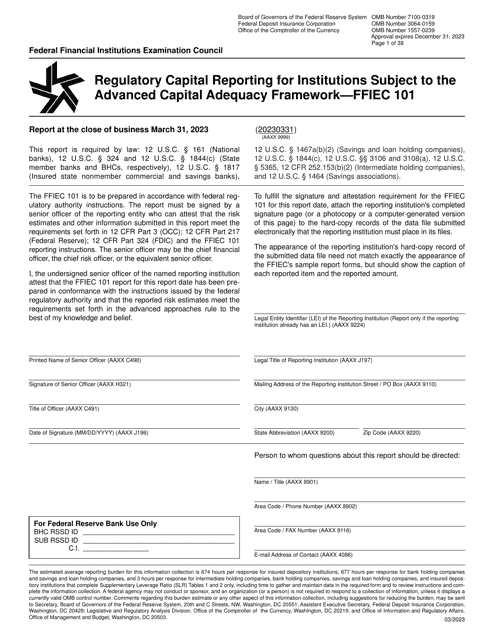 Form FFIEC101 Regulatory Capital Reporting for Institutions Subject to the Advanced Capital Adequacy Framework