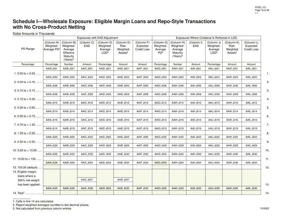 Form FFIEC101 Regulatory Capital Reporting for Institutions Subject to the Advanced Capital Adequacy Framework, Page 19