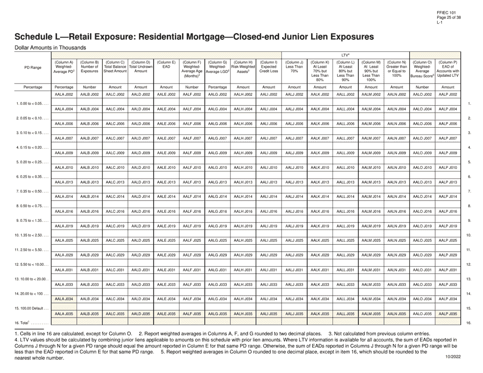 Form FFIEC101 Regulatory Capital Reporting for Institutions Subject to the Advanced Capital Adequacy Framework, Page 25