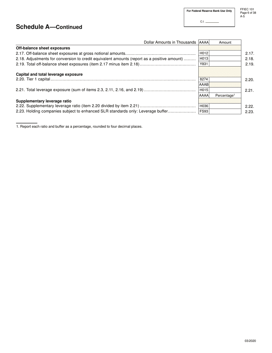Form FFIEC101 Regulatory Capital Reporting for Institutions Subject to the Advanced Capital Adequacy Framework, Page 6