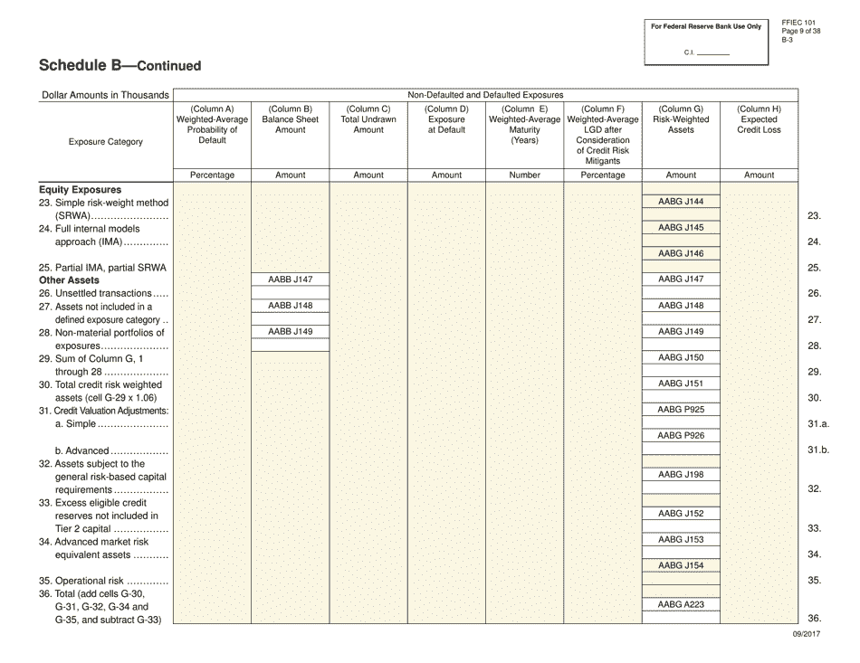 Form FFIEC101 Regulatory Capital Reporting for Institutions Subject to the Advanced Capital Adequacy Framework, Page 9