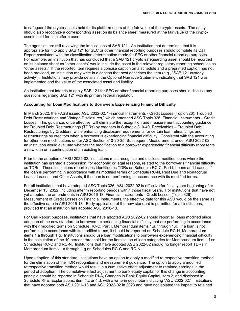 Quarterly Call Report Supplemental Instructions, Page 3