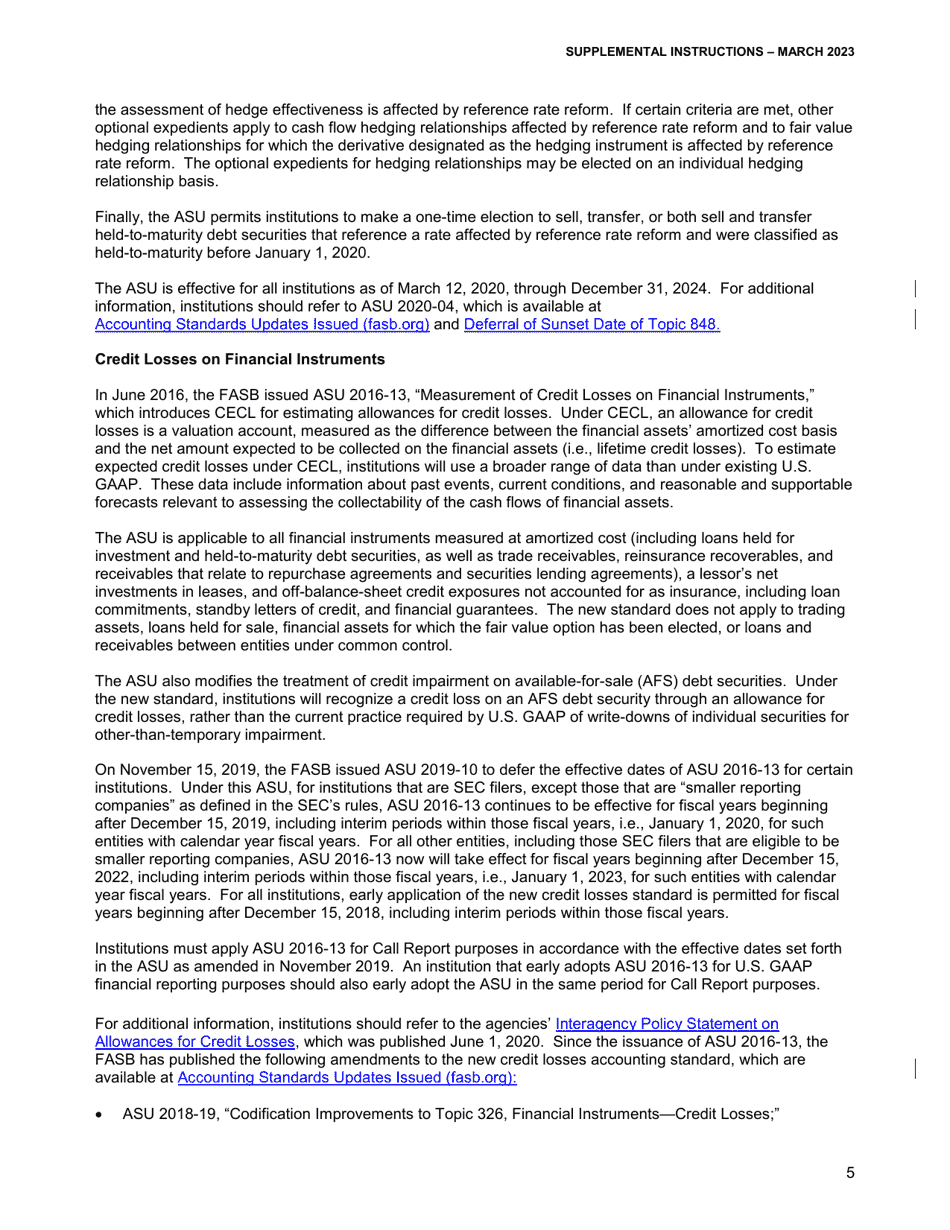 Quarterly Call Report Supplemental Instructions, Page 5