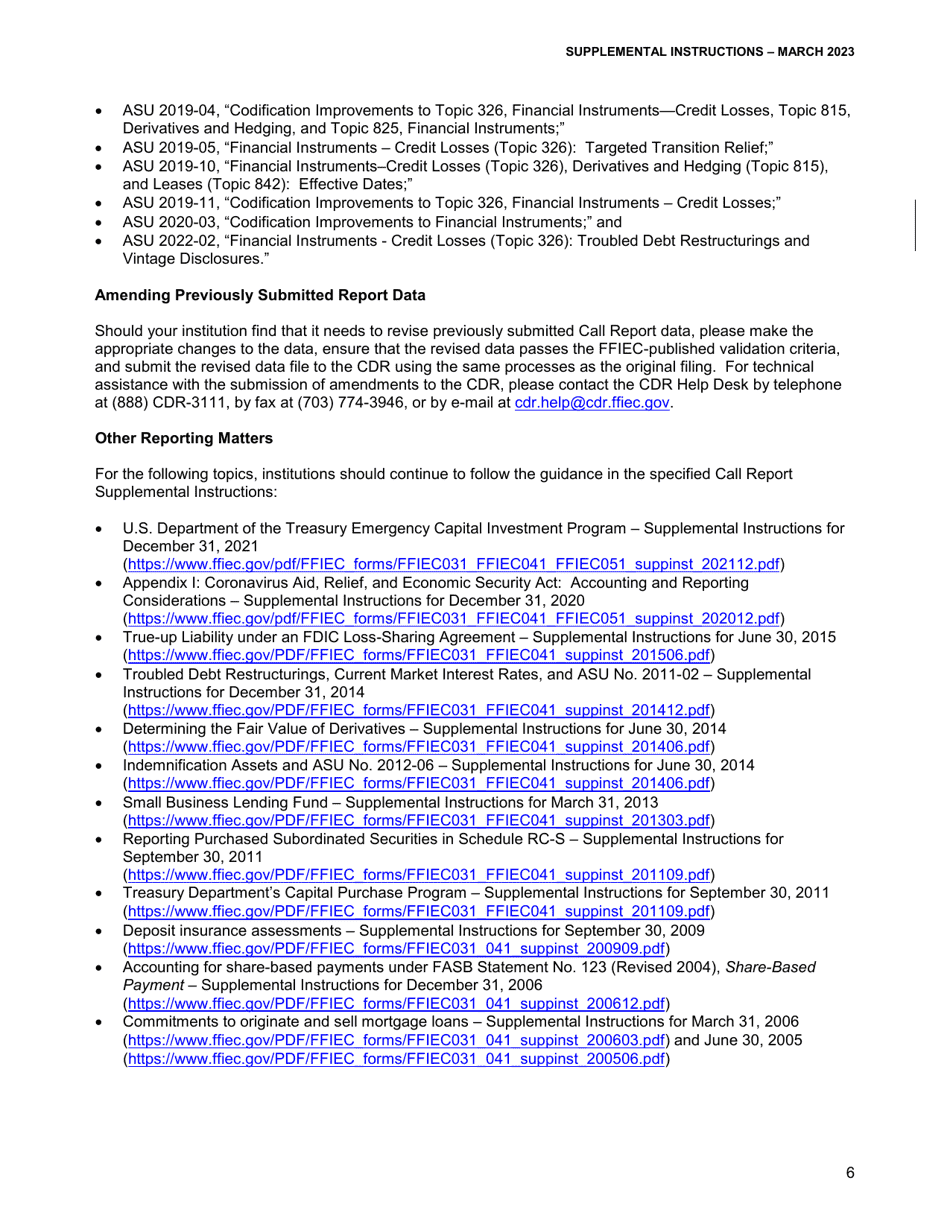 Quarterly Call Report Supplemental Instructions, Page 6