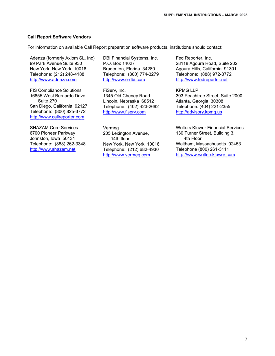 Quarterly Call Report Supplemental Instructions, Page 7