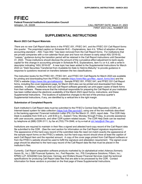 Quarterly Call Report Supplemental Instructions Download Pdf