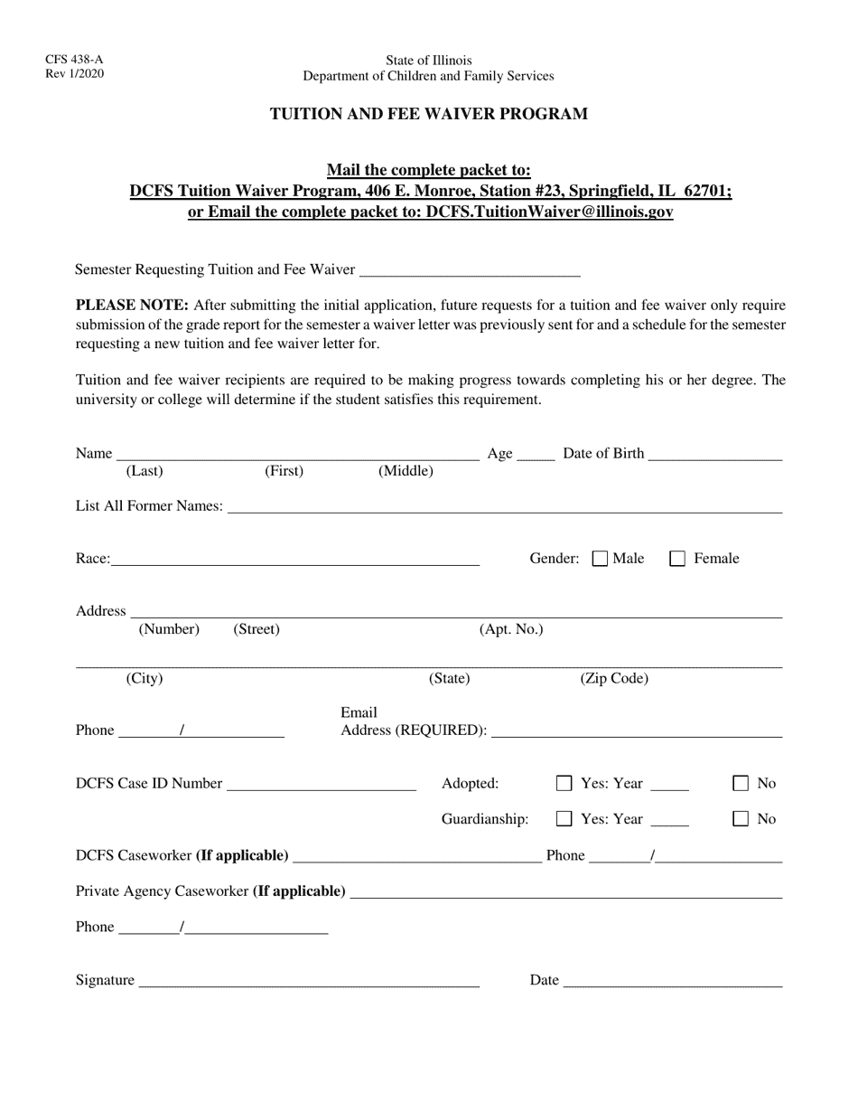 Form CFS438-A Tuition and Mandatory Fee Waiver Program - Illinois, Page 1