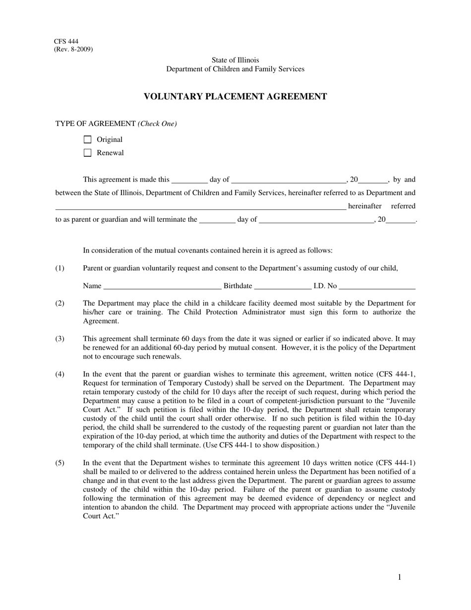 Form CFS444 Voluntary Placement Agreement - Illinois, Page 1