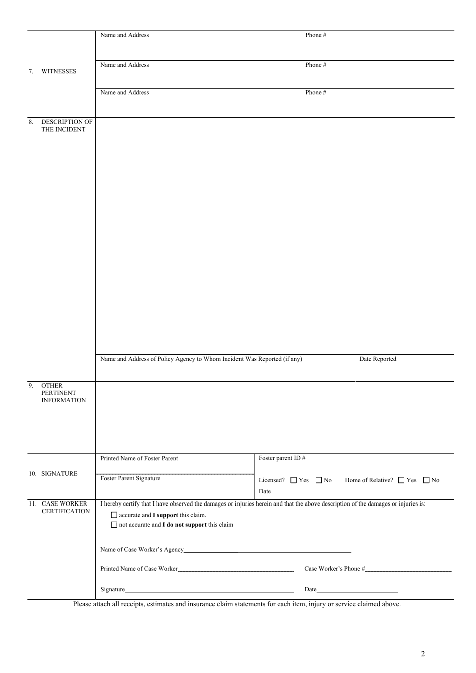 Form CFS851 Download Fillable PDF or Fill Online Foster Child Damage ...