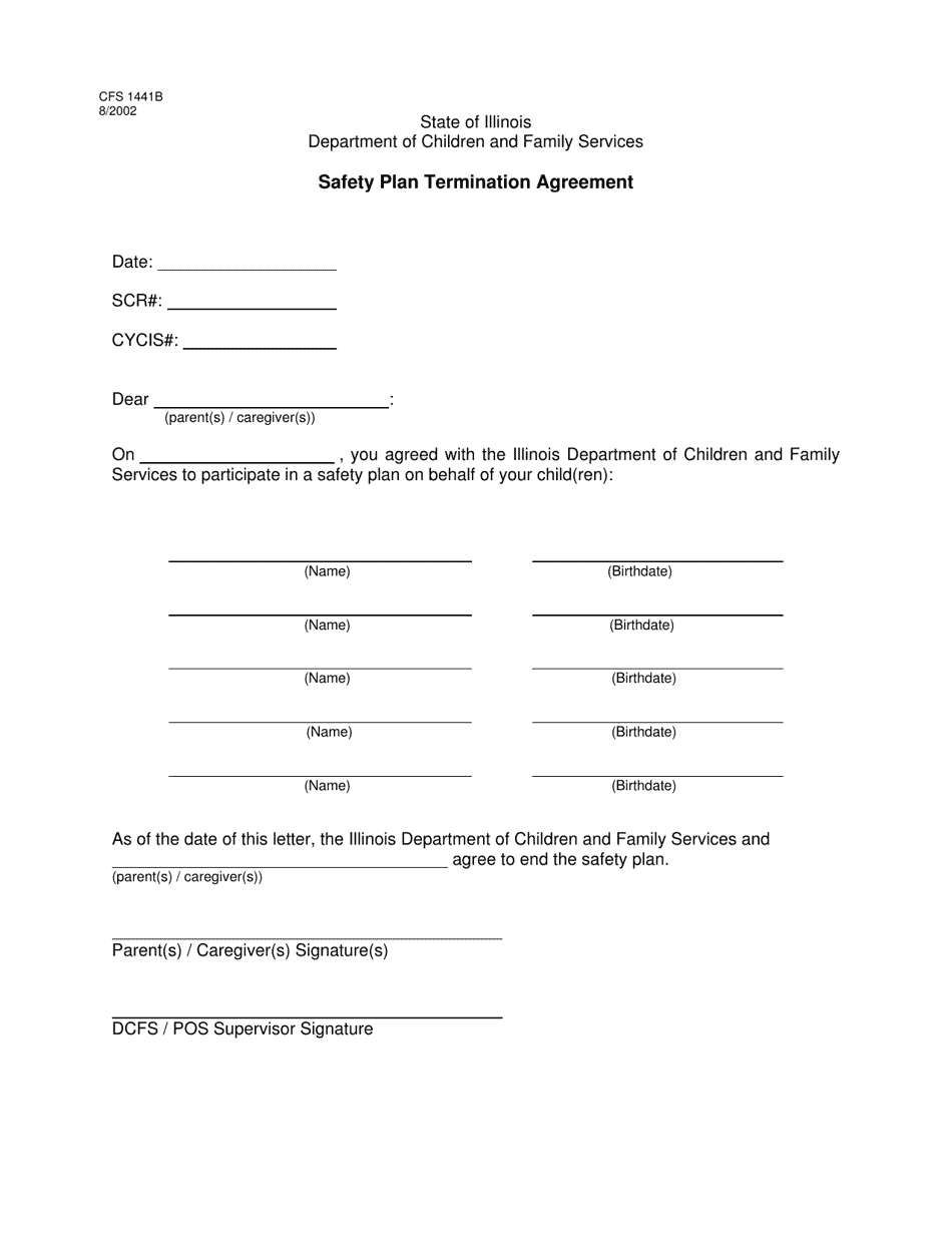 Form CFS1441B Safety Plan Termination Agreement - Illinois, Page 1