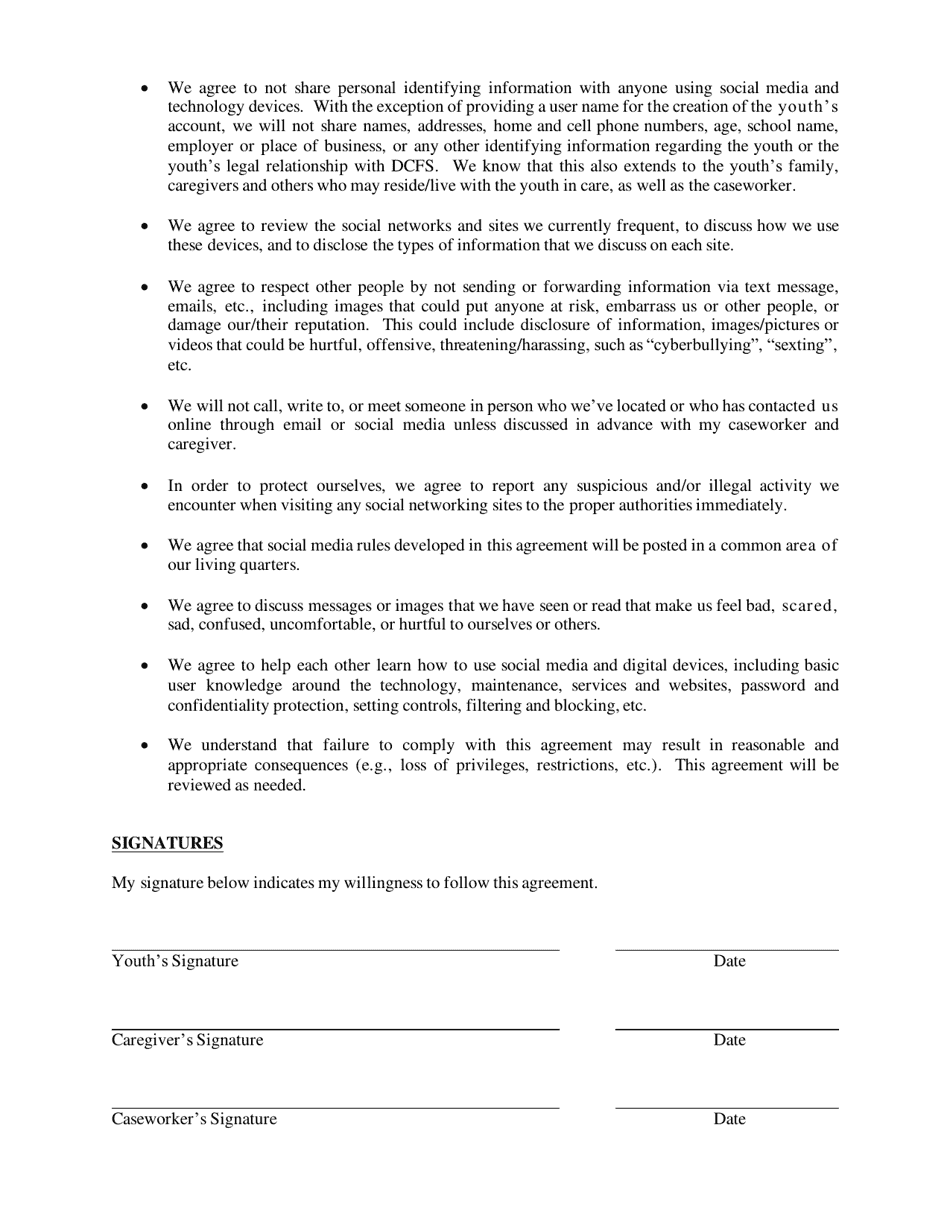 Form CFS2034 Social Media / Mobile Technology Safety Agreement - Illinois, Page 2