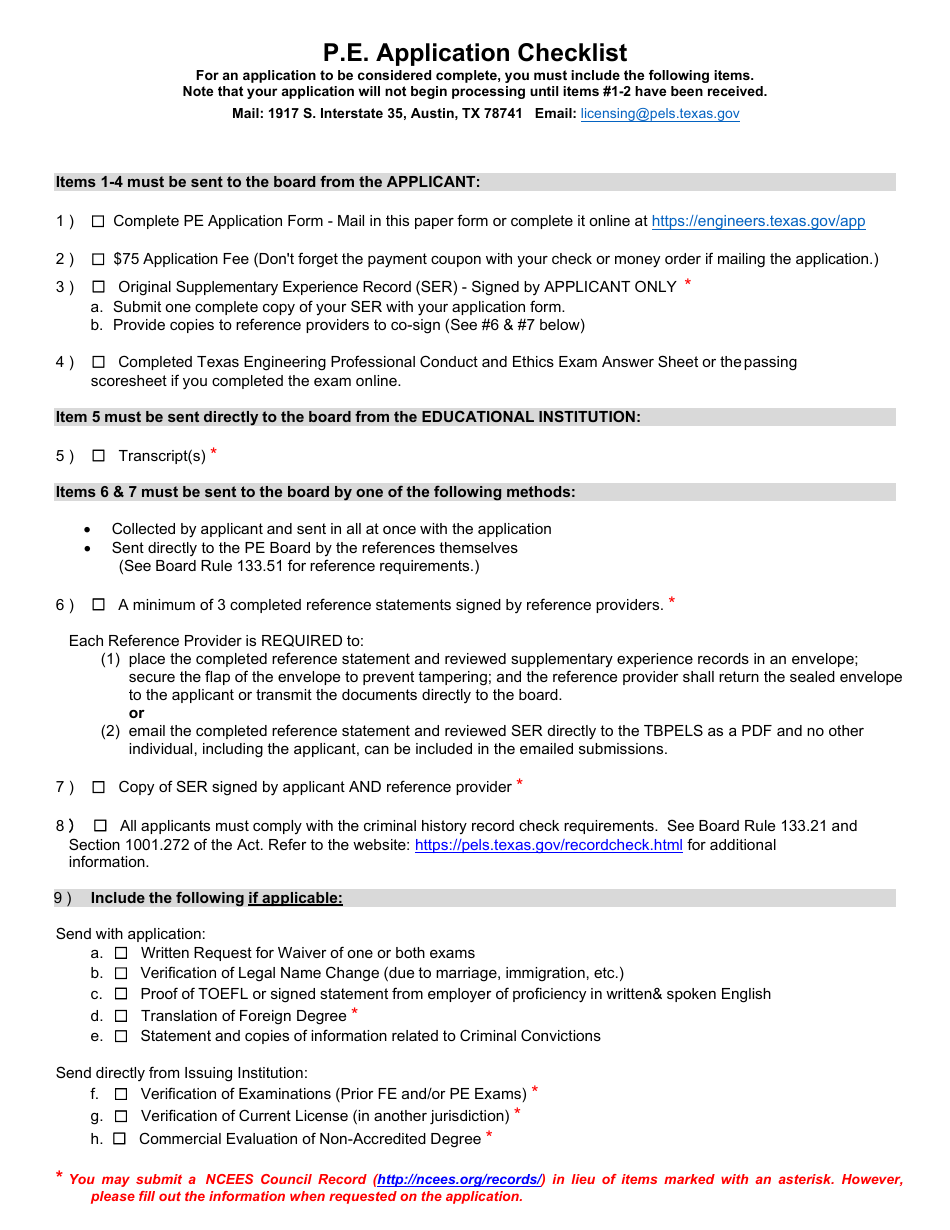 Texas P.e. Application Checklist - Fill Out, Sign Online and Download ...