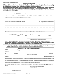 Form CCR VITAL08 Application for Certified Copy of a Marriage Record - Ventura County, California, Page 2