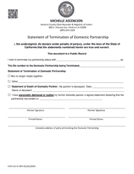 Document preview: Form CCR CLK41 Statement of Termination of Domestic Partnership - Ventura County, California