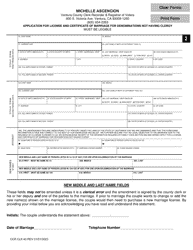 Form CCR CLK43 Application for License and Certificate of Marriage - Ventura County, California, Page 3