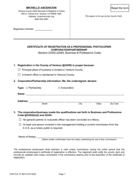 Document preview: Form CCR CLK37 Certificate of Registration as a Professional Photocopier Corporation/Partnership - Ventura County, California
