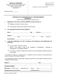 Document preview: Form CCR CLK17 Certificate of Registration as a Process Server - Individual - Ventura County, California