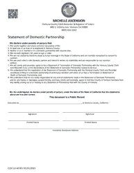 Document preview: Form CCR CLK40 Statement of Domestic Partnership - Ventura County, California