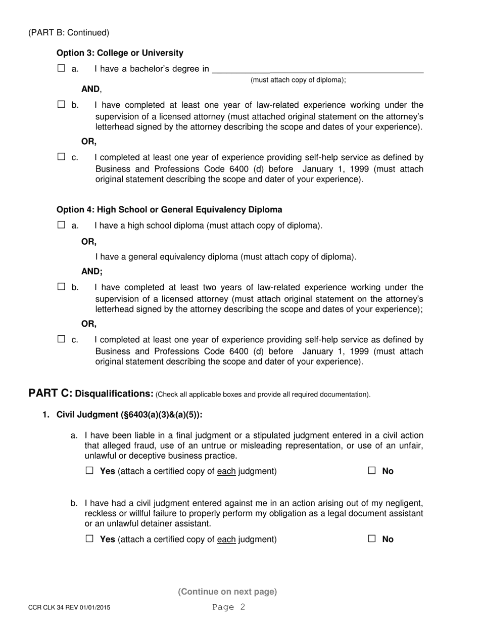 Form CCR CLK34 Registration as a Legal Document Assistant - Individual - Ventura County, California, Page 2