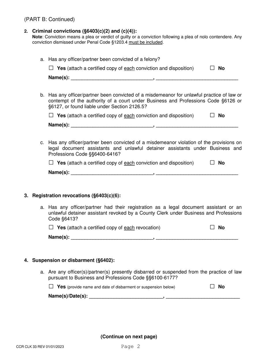 Form CCR CLK33 Registration as an Unlawful Detainer Assistant - Corporation / Partnership - Ventura County, California, Page 2