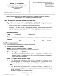 Document preview: Form CCR CLK35 Registration as a Legal Document Assistant " Corporation/Partnership - Ventura County, California