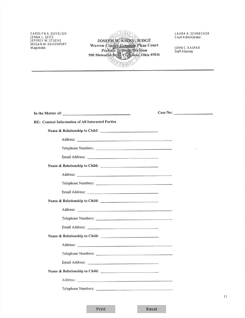 Warren County, Ohio Motion for Ex-parte Emergency Custody - Fill Out ...