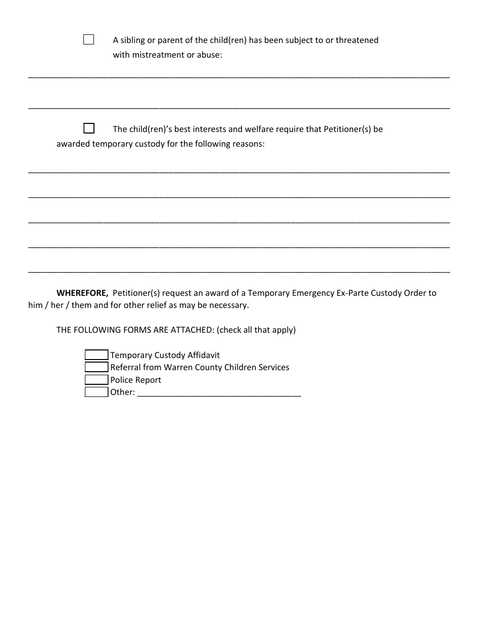 Warren County, Ohio Motion for Ex-parte Emergency Custody - Fill Out ...